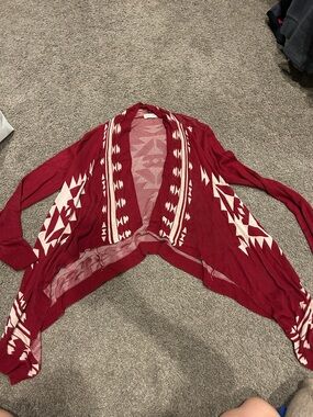 Altar'd State Red and Cream Aztec Draped Open-Front Cardigan